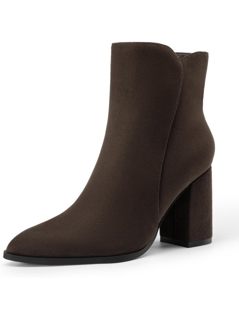 Women's Chocolate Suede Block Heel With Side Zipper Chunky High Heel Ankle Boot